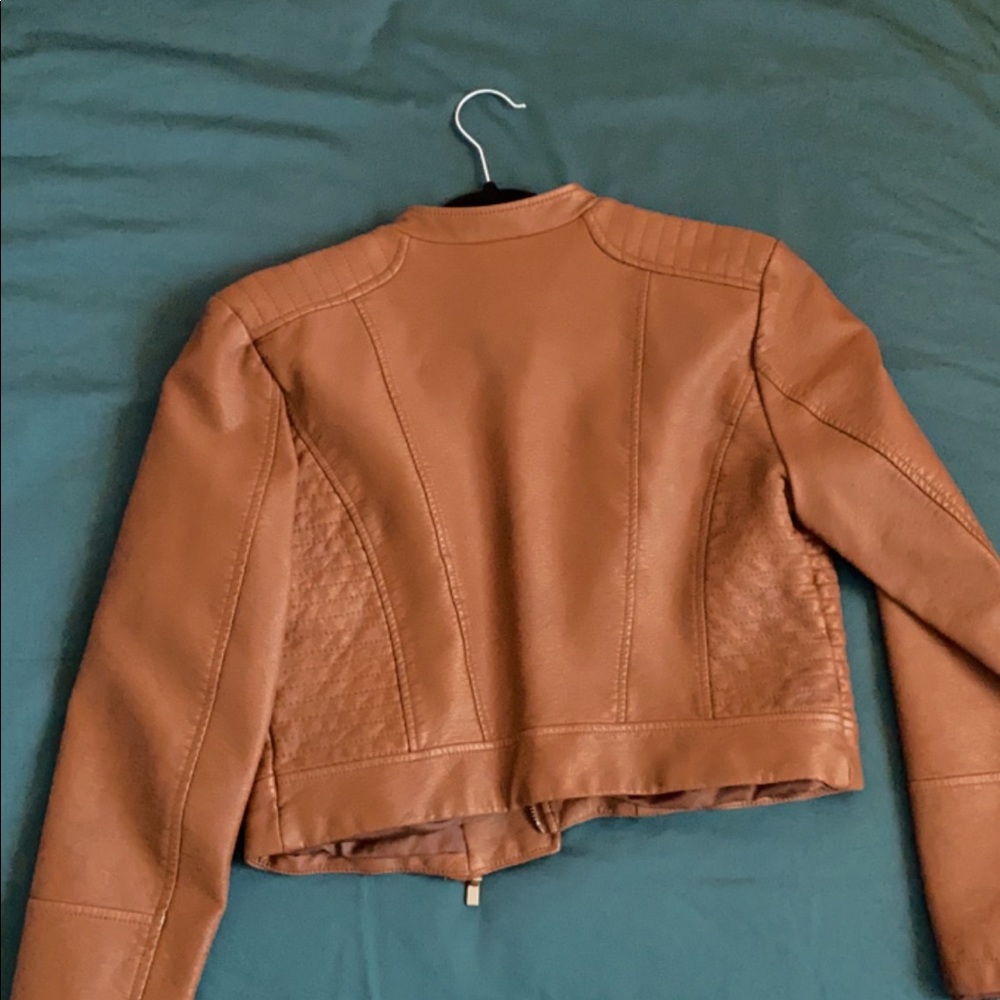Leather cropped brown jacket